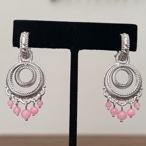 Judith Ripka Vintage Twisted Hoop Rose Quartz Dangle Charm Earrings